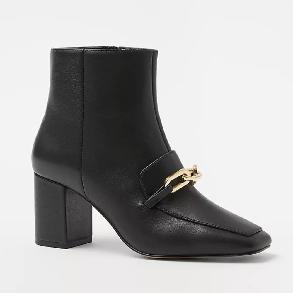ANN Taylor Chain Block Heel Leather Booties